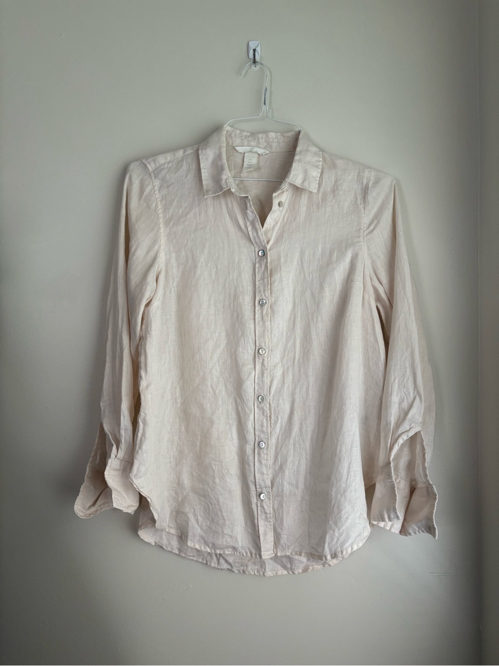 H&M Linen Button-Down Shirt - Light Pink/Cream (4)